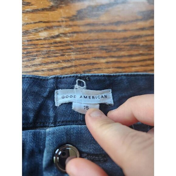 Good American Good Waist Crop Jeans Raw Edge Hem Skinny Dark Blue sz 15 - Picture 3 of 5